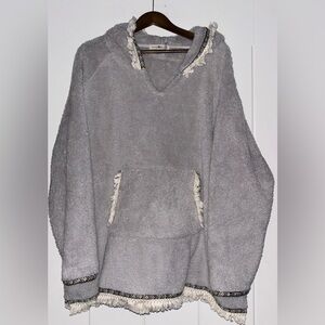 Natural Life Oversize Blanket Hoodie Gray OSFN NEW Cozy Sherpa Poncho Pullover